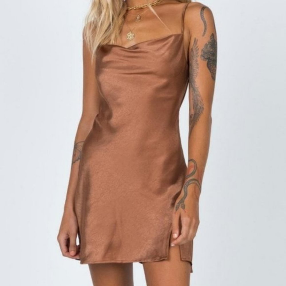 Princess Polly Satin Mini Dress in Bronze - Picture 3 of 5